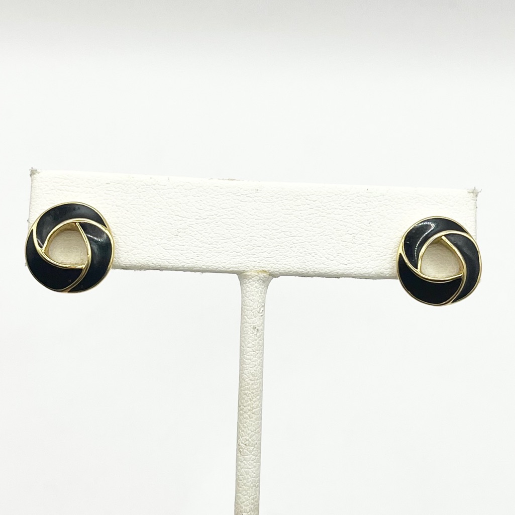 Vintage Trifari Black Enamel Circle Earrings